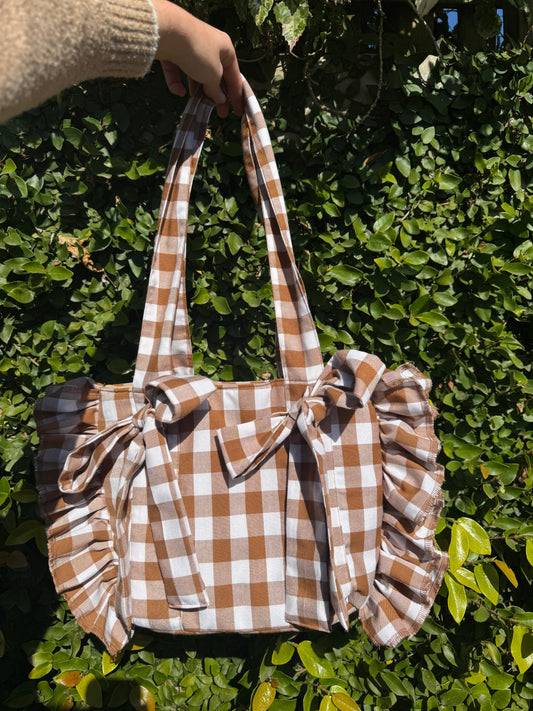 Mini Everything Bag in Brown and White Gingham