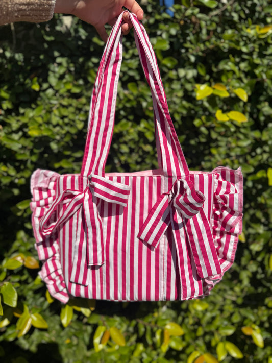 Mini Everything Bag in pink and white stripe