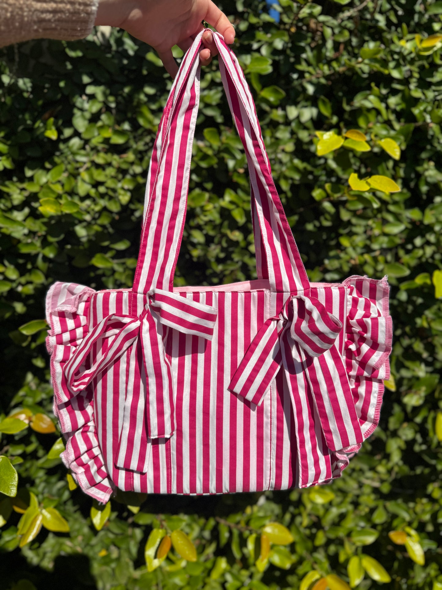 Mini Everything Bag in pink and white stripe
