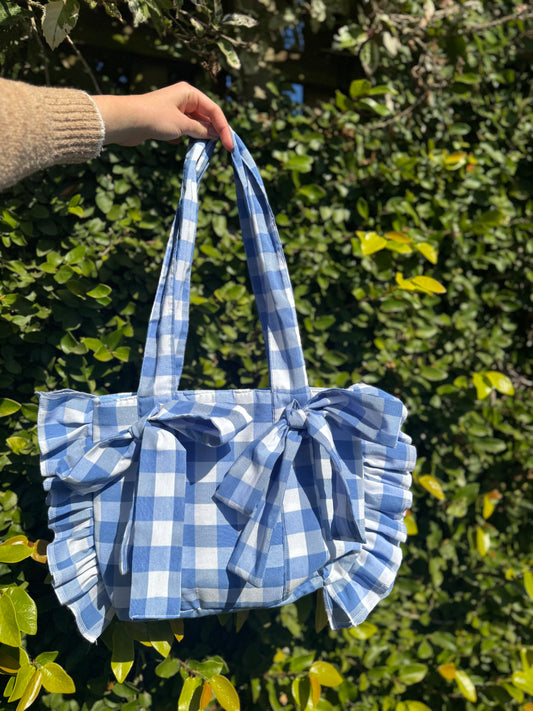 Mini Everything Bag in Light Blue and White Gingham