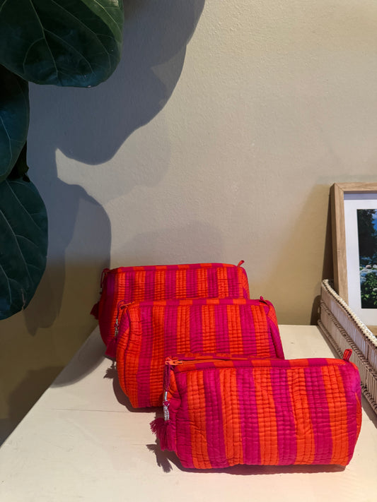 Cerise Pink and Bright Orange Cosmetic Bag